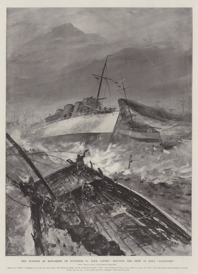 Tyfonen i Hong-Kong den 10. november, HMS Otter reddede besætningen på HMS Sandpiper af Henry Charles Seppings Wright