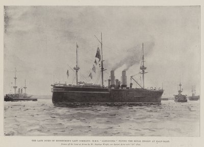 Den afdøde hertug af Edinburghs sidste kommando, HMS Alexandra med det kongelige flag på halv stang af Henry Charles Seppings Wright