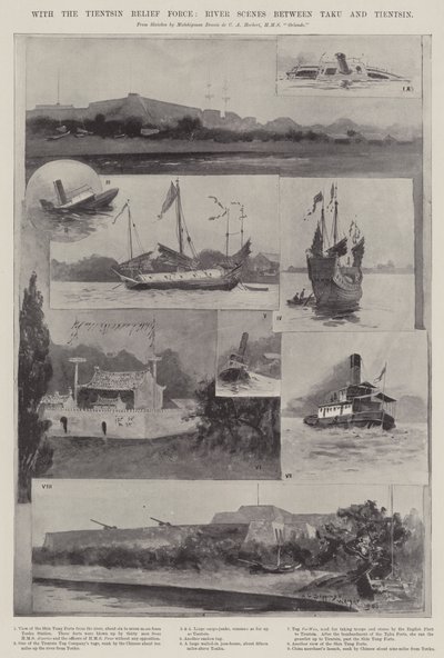 Med Tientsin Relief Force, flodscener mellem Taku og Tientsin af Henry Charles Seppings Wright