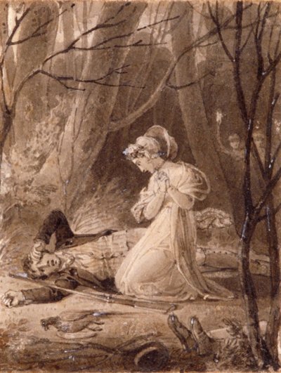 Scene fra George Crabbes Tales of the Hall, 1800-tallet. af Henry Corbould