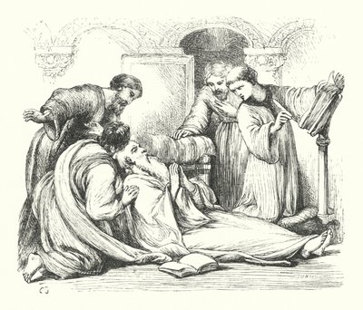 Den ærværdige Bedes død (gravering) af Henry Courtney (after) Selous