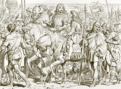 Hereward går ind i den indviede fæstning St Bertin (kobberstik) af Henry Courtney (after) Selous