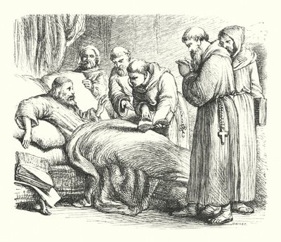 Wycliffe på sit dødsleje (gravering) af Henry Courtney (after) Selous