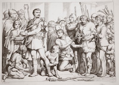 Hvordan Hereward spillede keramikeren og snød kongen, illustration fra Hereward den Store af Charles Kingsley, pub. 1870, graveret af C.G. Lewis (stålpladegravering) af Henry Courtney Selous