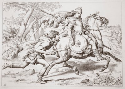 Hvordan Martin Lightfoot overtager Hereward, illustration fra Hereward the Great af Charles Kingsley, pub. 1870, graveret af C.G. Lewis (stålpladegravering) af Henry Courtney Selous