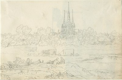 Lichfield Cathedral - East View: pen- og blæktegning, 20. juni [c 1820] (tegning) af Henry Curzon Allport