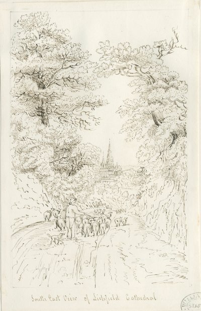 Lichfield Cathedral - South East View (fjern): pentegning, nd [19th cent] (tegning) af Henry Curzon Allport
