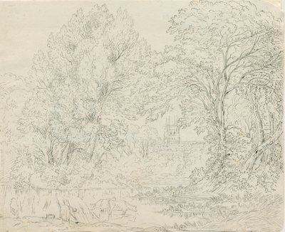 Tamworth - Landlig udsigt: pen- og blæktegning, nd [1788-1855] af Henry Curzon Allport