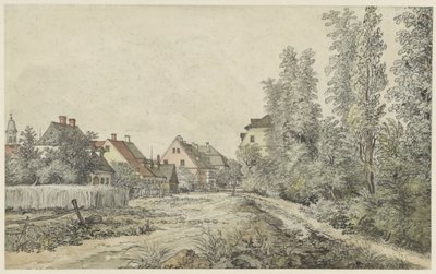 Landsbyvej med huse (i Tyskland?) af Henry Edridge
