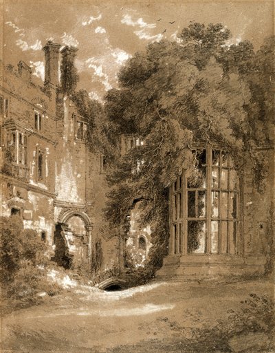 Kenilworth Castle (sort kridt med grå vask forhøjet med hvidt på brunt papir) af Henry Edridge