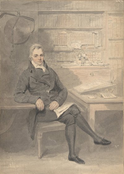 Portræt af en mand, siddende foran et skrivebord, 1795-1800. af Henry Edridge