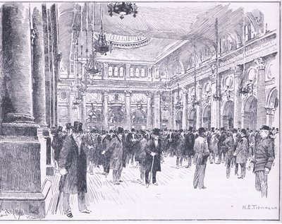Inde på Royal Exchange i Manchester, illustration fra Cassells History of England, 1900-tallet af Henry Edward Tidmarsh