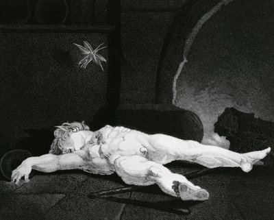 Puck basking asleep Before the Country Hearth, indgraveret af Moses Haughton Jr. af Johann Heinrich Füssli