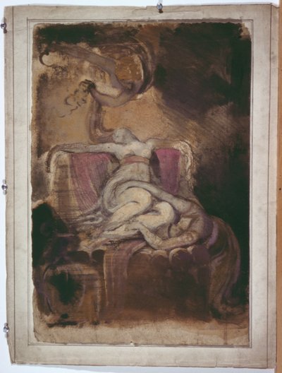 Skitse til "Dido på ligbålet" (recto); Erotisk skitse af mand og kvinde (verso) af Henry Fuseli