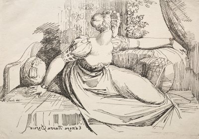 Prøver af polyautografi: kvinde på en sofa. af Johann Heinrich Füssli