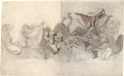 Triumph of Death: Tre skeletter invaderer en Bacchanal orkestreret af en tryllekunstner eller en ond dæmon af Johann Heinrich Füssli
