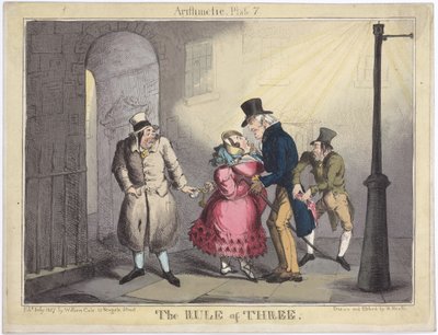 The Rule of Three, plade 7 fra Arithmetic, 1822 (håndfarvet radering) af Henry Heath