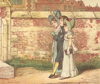 Kirkegående mennesker (farve litho) af Henry Hetherington Emmerson