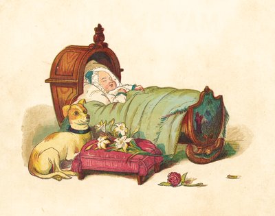 Prinsesse Victoria sover i sin vugge (farve litografi) af Henry Hetherington Emmerson