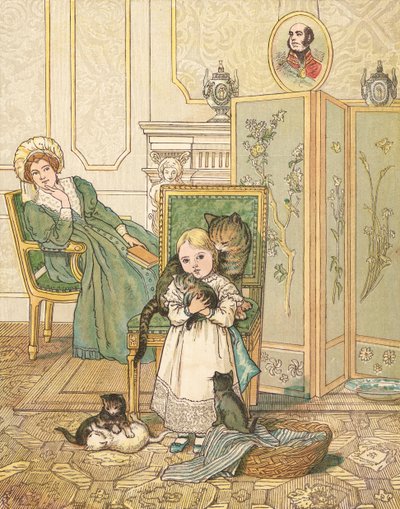 Prinsessen og hendes killinger (farve litho) af Henry Hetherington Emmerson