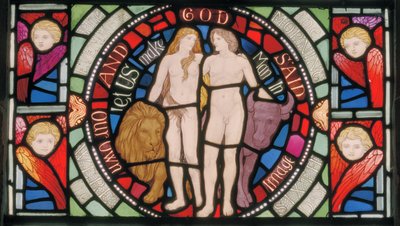 Adam og Eva, Benedicite vinduesdetalje, ca. 1895 (farvet glas) af Henry Holiday