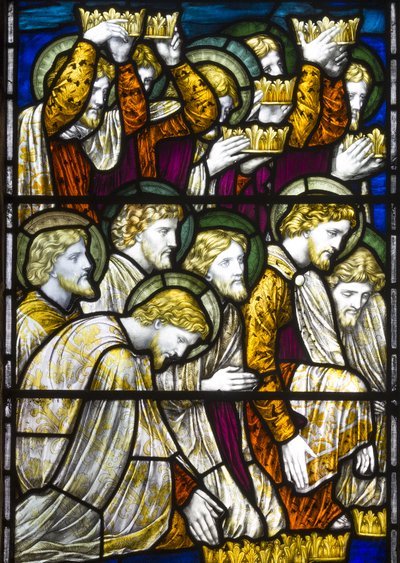 Tilbedelse af lammet, 1884 (farvet glas) af Henry Holiday