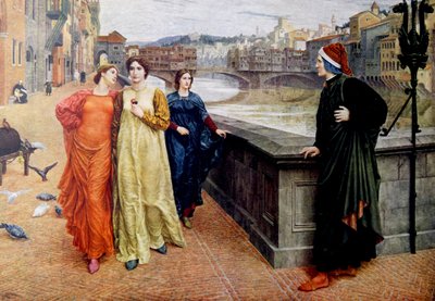 Dante Alighieri møder sin muse Beatrice Portinari i Firenze af Henry Holiday