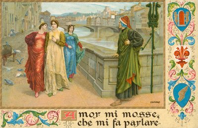 Den italienske digter Dante Alighieri og Beatrice Portinari (chromolitho) af Henry Holiday