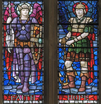 Yeovil, St John The Baptist, Lowndes & Drury, Henry Holiday, Faith & Hope, 1917-18 af Henry Holiday