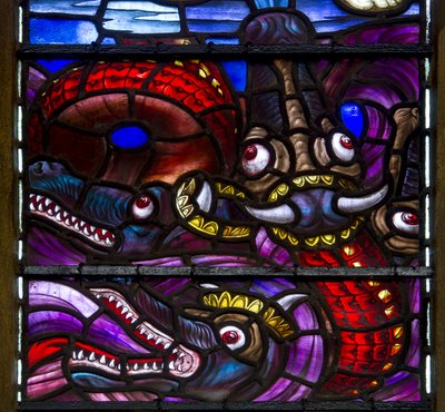 Yeovil, St John The Baptist, Lowndes & Drury, Henry Holiday, The Dragons detalje, 1917-18 af Henry Holiday