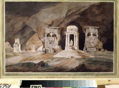 ""En kirkegård"" (Gamle kirkegård) Teaterindretning tegnet i akvarel af Henry Hudfield (1700-tallet) 1790 Museum Palace Theatre Ostankino, Moskva af Henry Hudfield