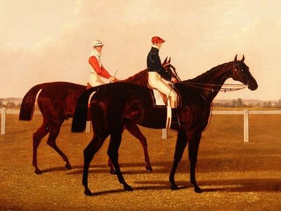 Væddeløbshestene "Charles XII" og "Euclid" med jockeyer op af Henry Hugh Armstead