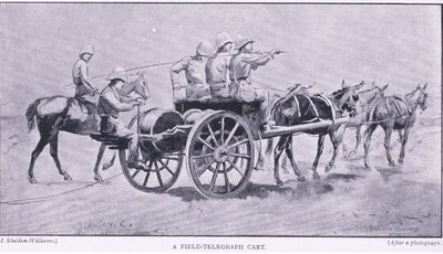En felttelegrafvogn, fra After Pretoria: The Guerilla War udgivet af Harmsworth Bros Limited, 1901 af Henry Inglis Jodrel Sheldon Williams