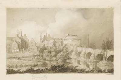 Burton-upon-Trent Bridge and Town: sepia-tegning, nd [c 1840] af Henry James Noyes