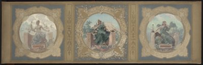 Skitse til Lobau-galleriet på rådhuset i Paris: Fred. Litteratur. Science, i 1890 (olie på lærred) af Henry Jean Louis Boureau