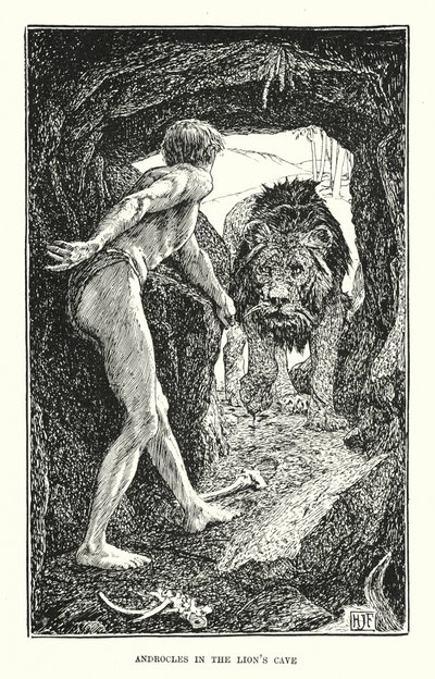 Androkles i løvens hule (kobberstik) af Henry Justice Ford