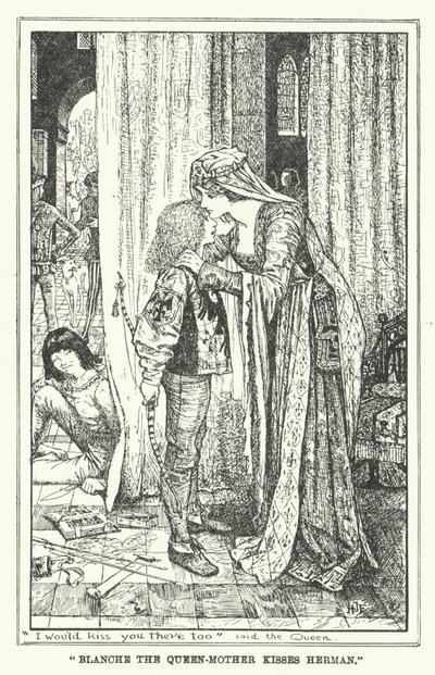 "Blanche Dronningen-Moder kysser Herman" (litho) af Henry Justice Ford
