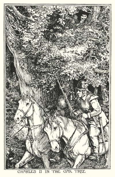 Charles II i egetræet (litho) af Henry Justice Ford