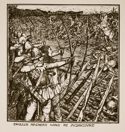 Engelsk bueskydning vinder ved Agincourt, illustration fra 
