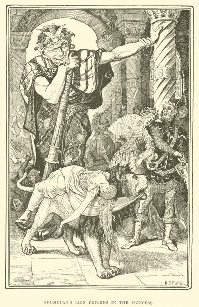 Grumedans løve henter i prinsessen (gravering) af Henry Justice Ford
