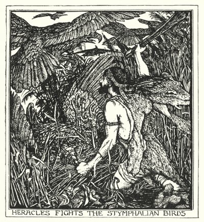 Herakles bekæmper Stymphalian-fuglene (litho) af Henry Justice Ford