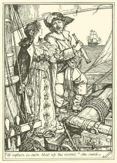 "Hvis det er sikkert at fange skibet, skal det sprænges i luften", sagde hun (gravering) af Henry Justice Ford