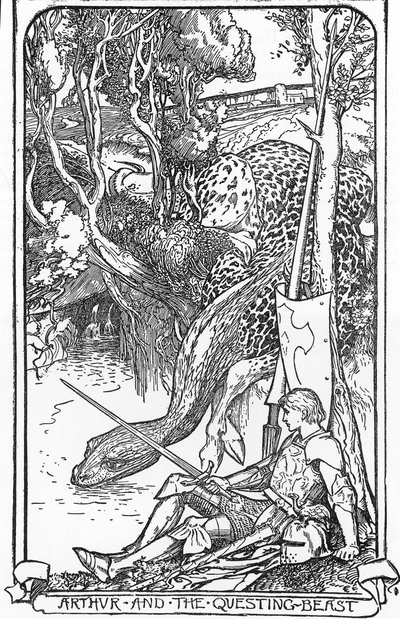 King Arthur and the Questing Beast Illustration af HJ Ford (1860-1940) fra "The book of romance" 1902 Privat samling af Henry Justice Ford
