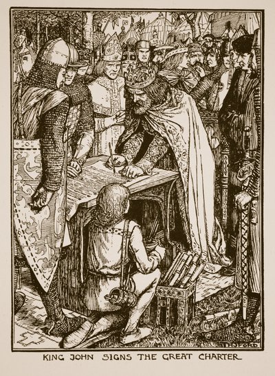 King John synger The Great Charter, illustration fra 