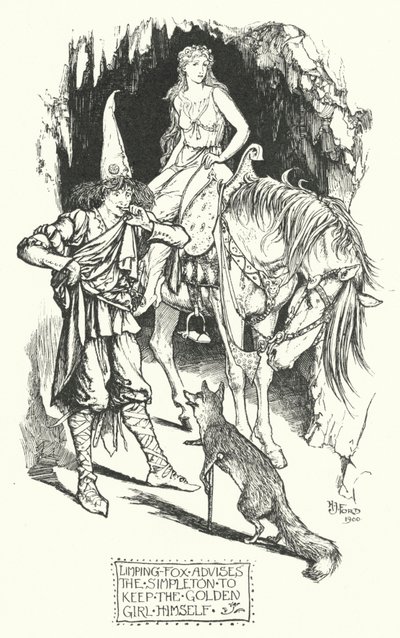 Limping-Fox råder Simpleton til at beholde den gyldne pige (gravering) af Henry Justice Ford