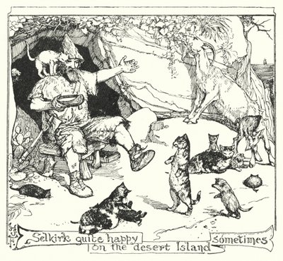 Selkirk ret glad på den øde ø nogle gange (litho) af Henry Justice Ford