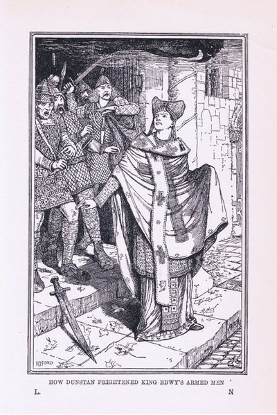 Sankt Dunstan skræmte kong Edwys bevæbnede mænd, 1912 af Henry Justice Ford