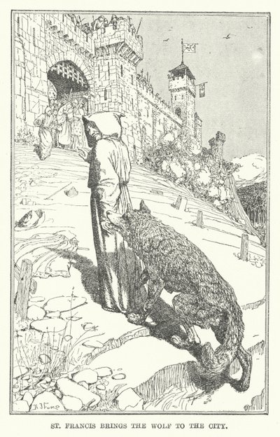 Sankt Frans bringer ulven til byen (litho) af Henry Justice Ford