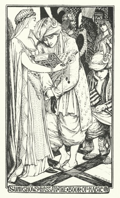 Sumi viser Hassan Magiens Bog (gravering) af Henry Justice Ford