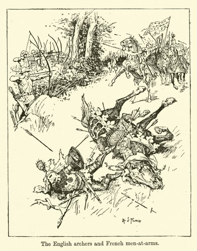 De engelske bueskytter og franske stridsmænd af Henry Justice Ford